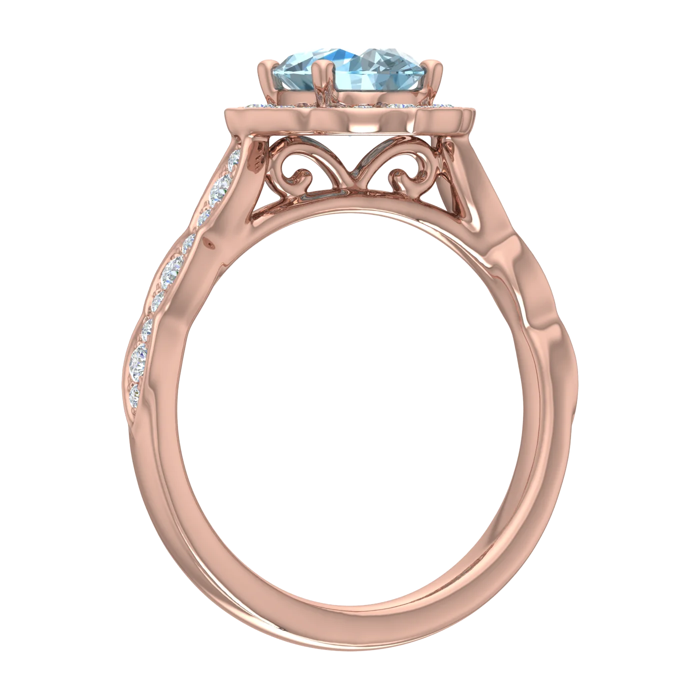 14K Rose Gold Oval Blue Topaz Engagement Ring U6554