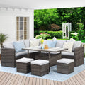 7 Piece Outdoor Dining Sectional Sofa with Dining Table and Chair X423795