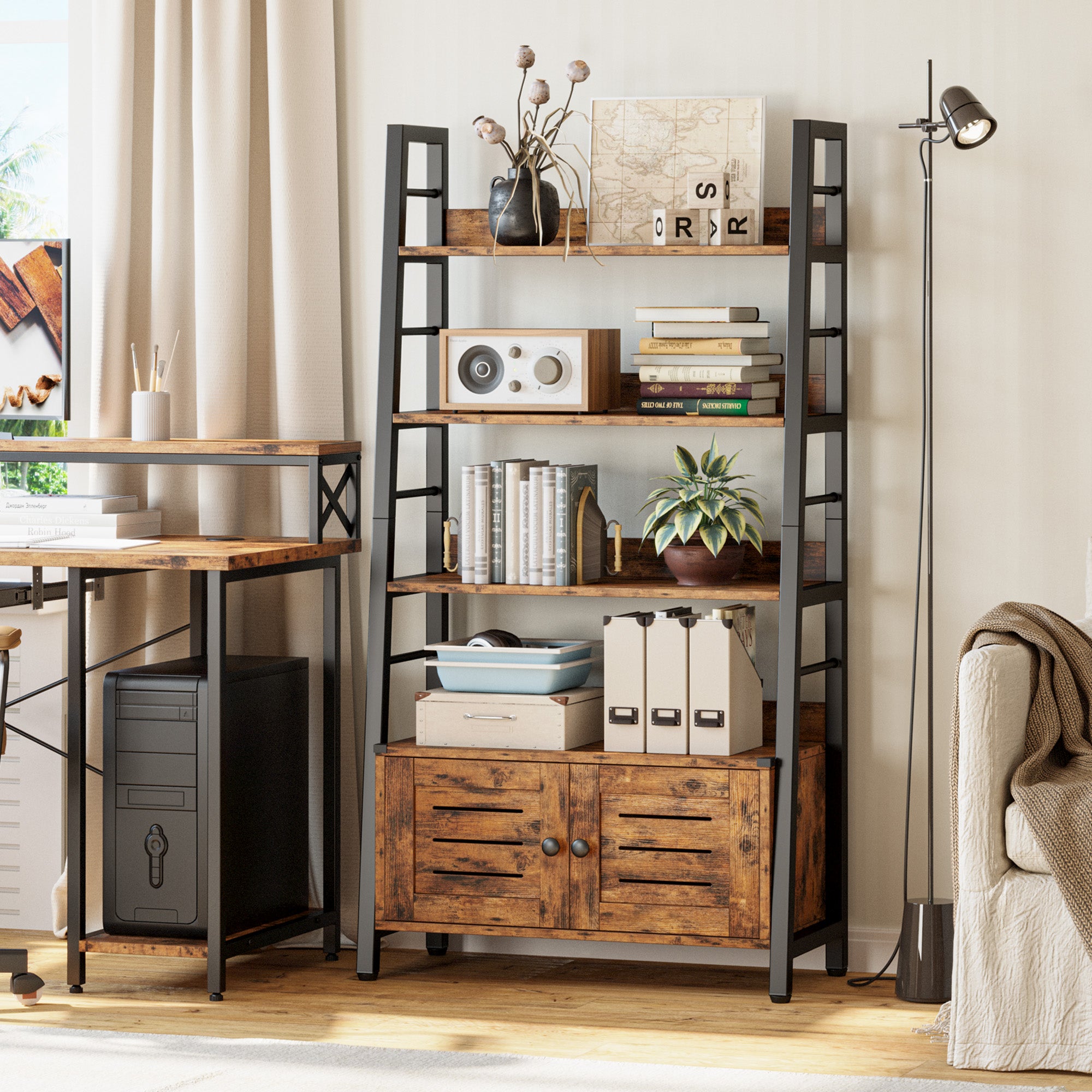 3-Tier Ladder Shelf with Louvered Doors V340