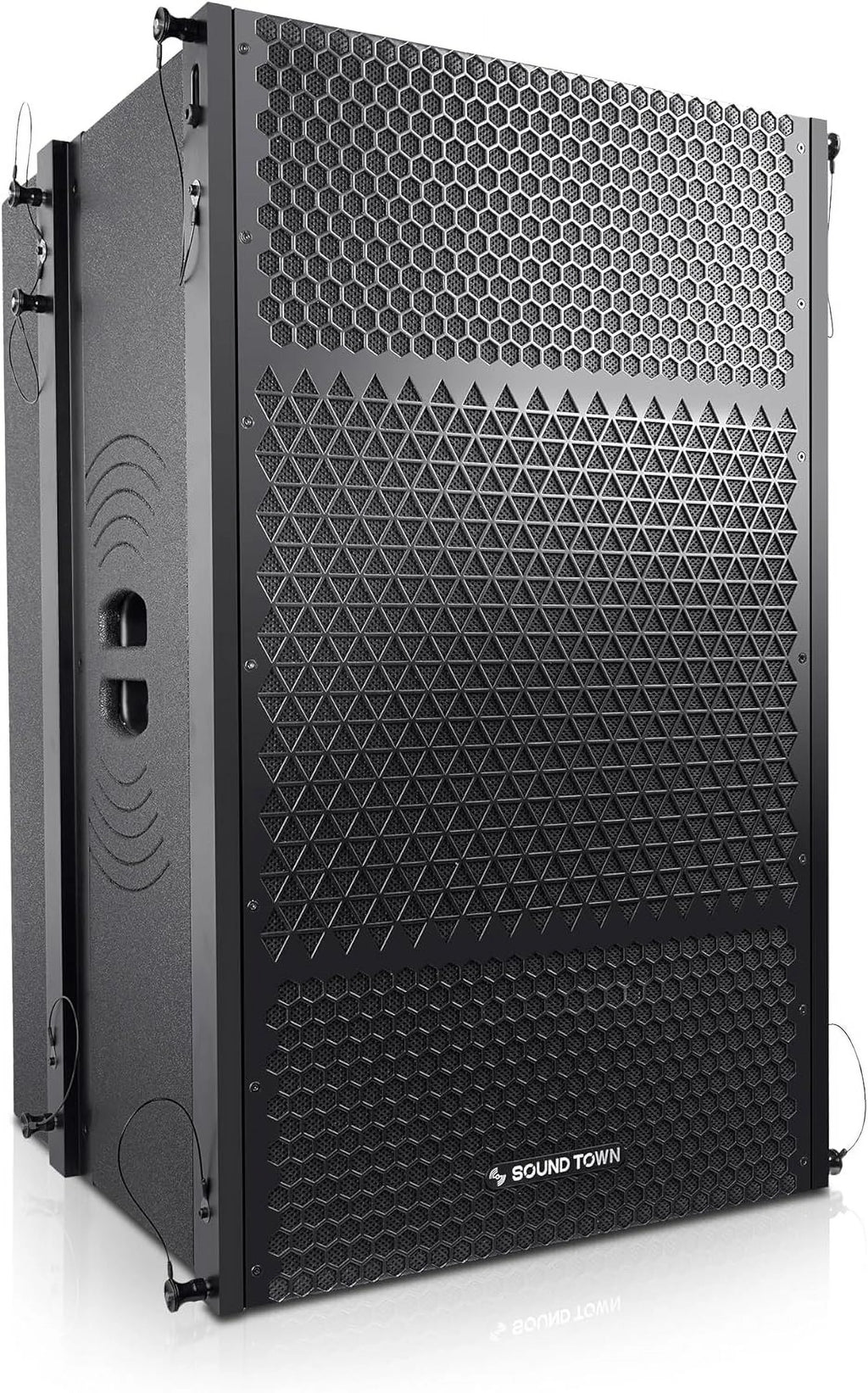 Black Powered Line Array Speaker System with Dual 15-inch Subwoofer and Two 10-inch Speakers T2804