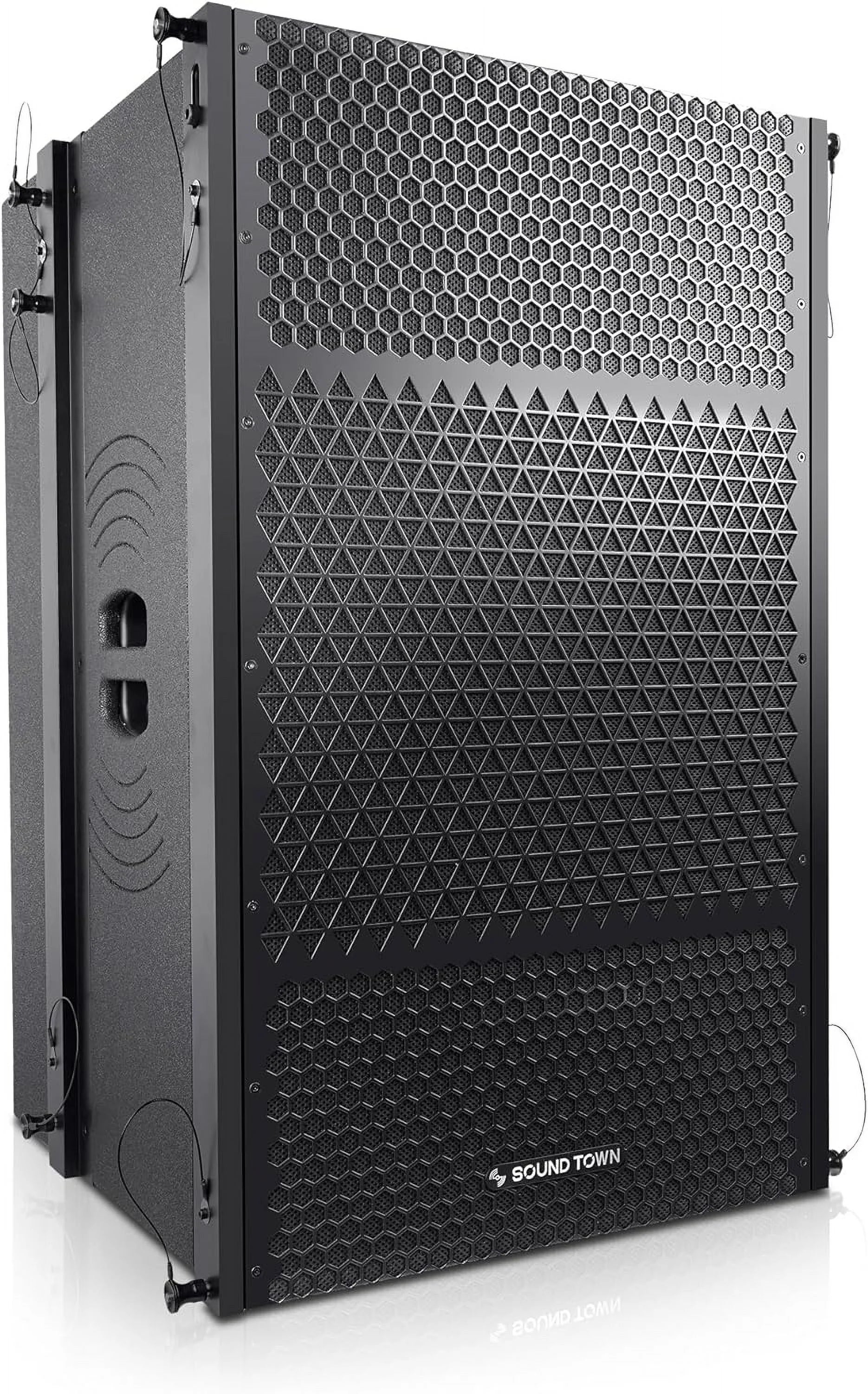 Black Powered Line Array Speaker System with Dual 15-inch Subwoofer and Two 10-inch Speakers T2804