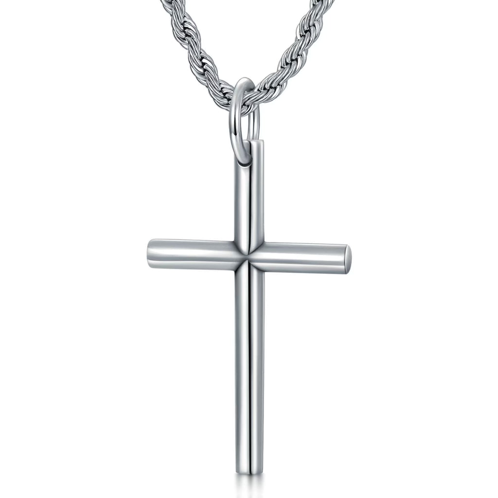 Sterling Silver Cross Pendant Necklace Cuban Chain Necklace Rope Chain Necklace B34407