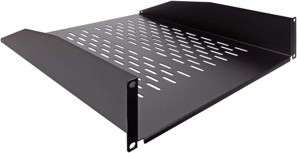 2U 19-Inch Vented Rack Mount Cantilever Fixed Server Cabinet Shelf 18-Inches Deep Black Pack of 2 R365478