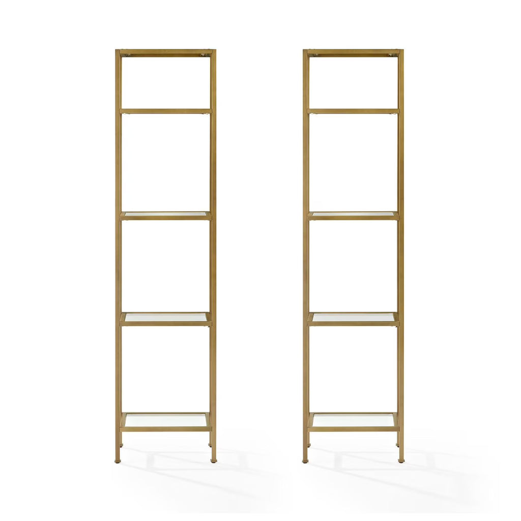 Soft Gold Metal Glass Etagere Bookcase Set of 2 F2779