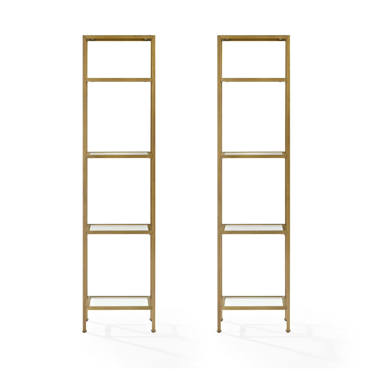 Soft Gold Metal Glass Etagere Bookcase Set of 2 F2779