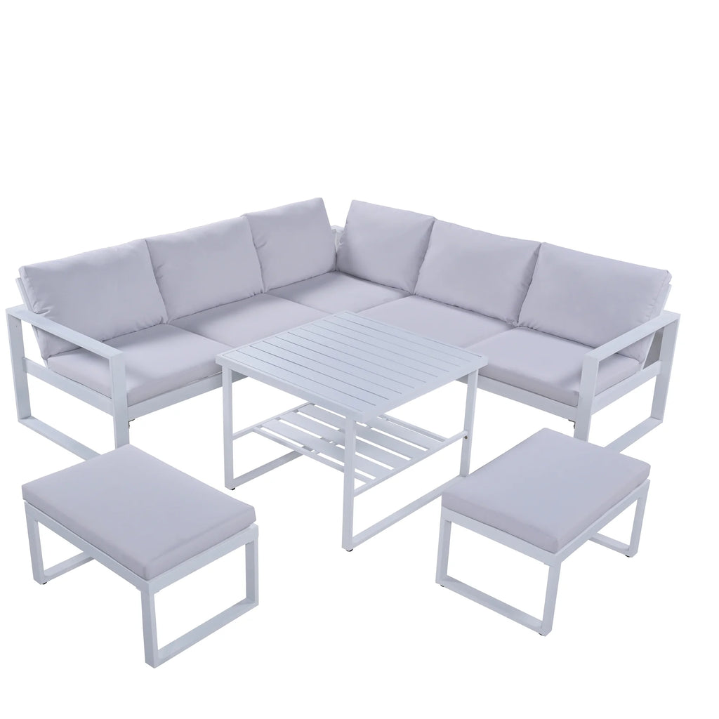 Industrial Style Outdoor Sofa Combination Set with 2 Love Sofa, 1 Single Sofa, 1 Table, 2 Bench K5966