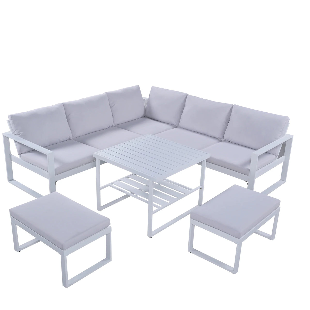 Industrial Style Outdoor Sofa Combination Set with 2 Love Sofa, 1 Single Sofa, 1 Table, 2 Bench K5966