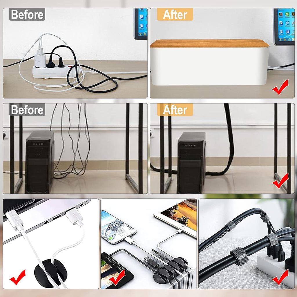 Cord Organizer Box with Cable Management Kit of Cable Clips & Cable Sleeve, Pack of 2 P6318
