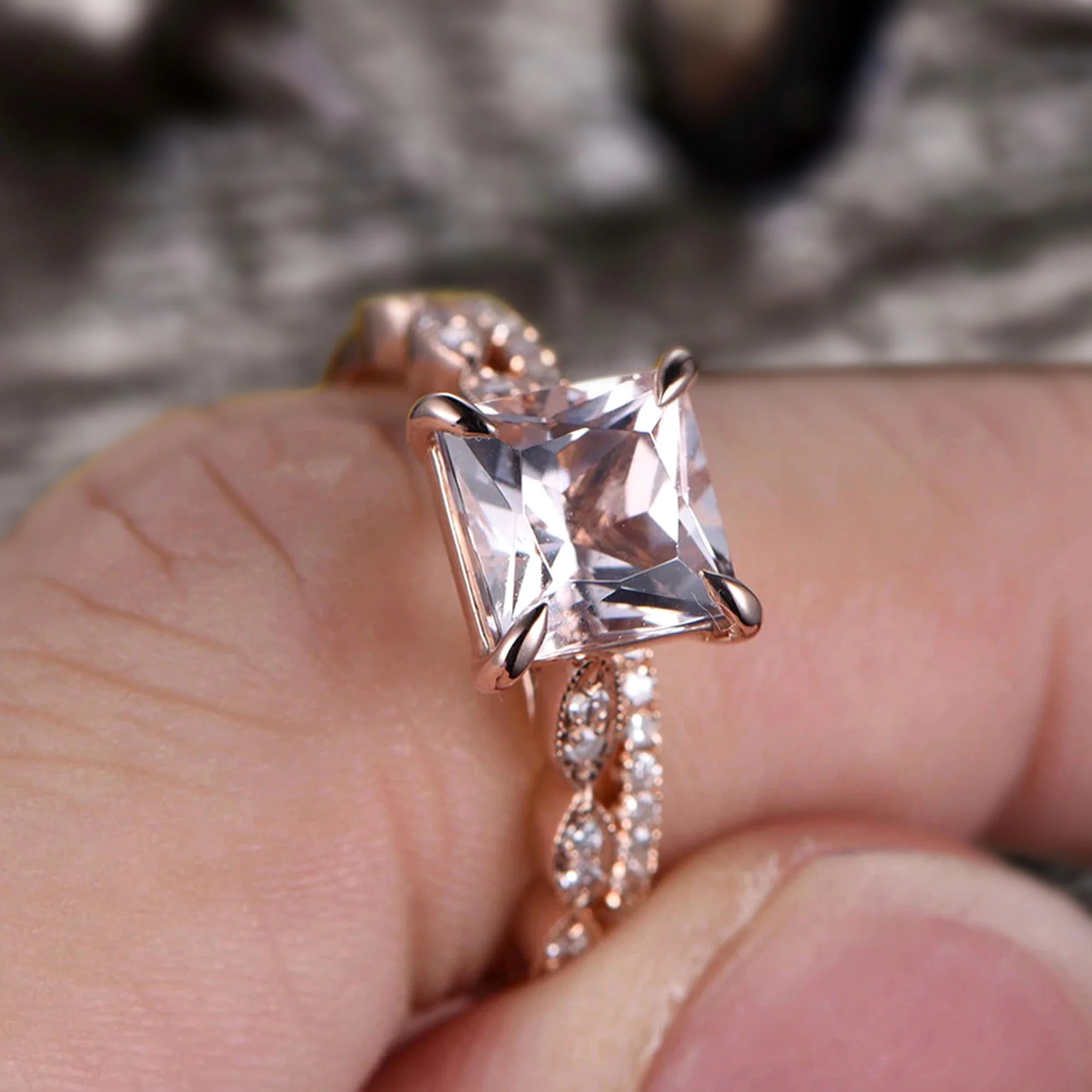 10k Rose Gold Morganite Diamond Moissanite Wedding Set L17285