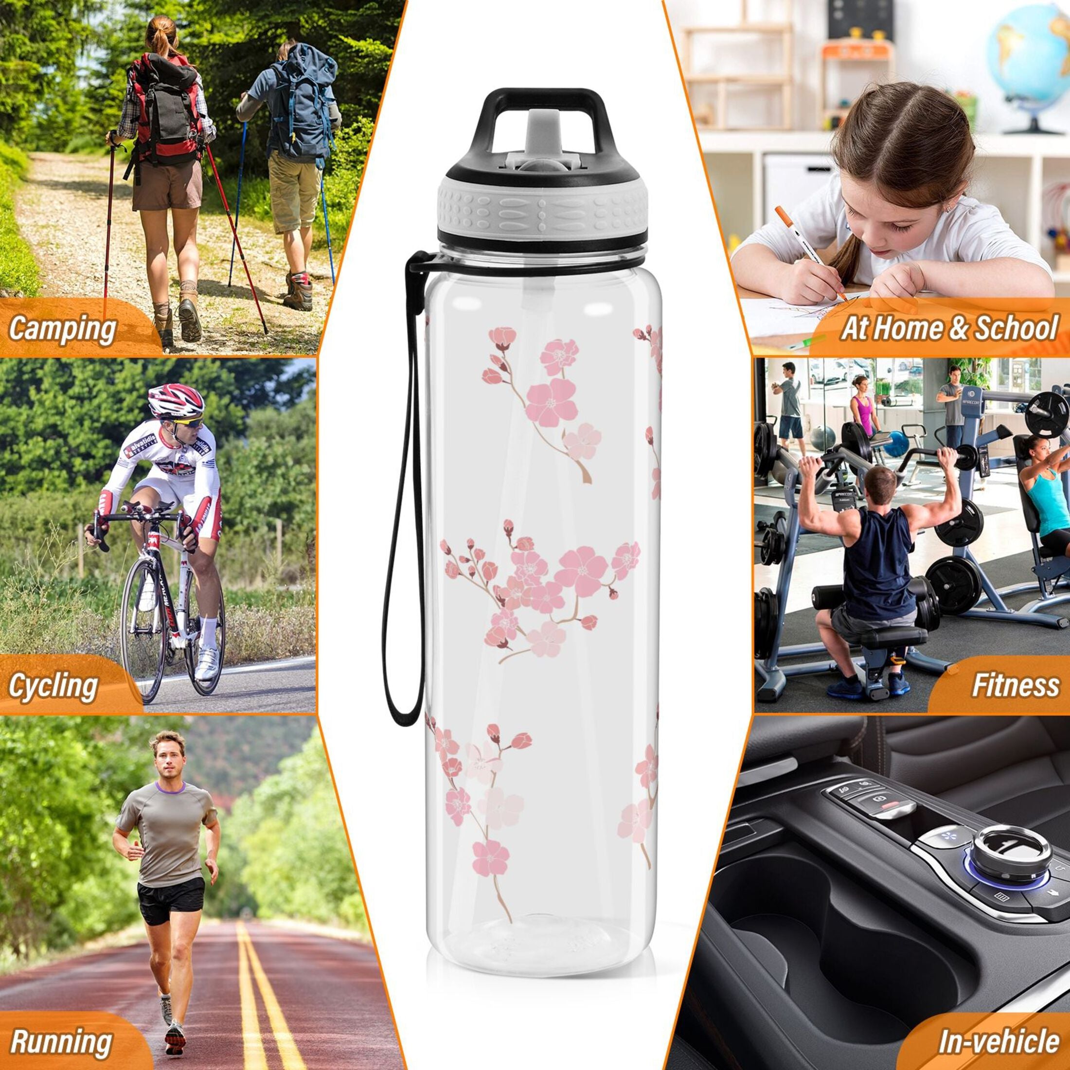Pink Flowers Cherry Floral Branch 32oz Tritan Leakproof Sports Bottle B87968
