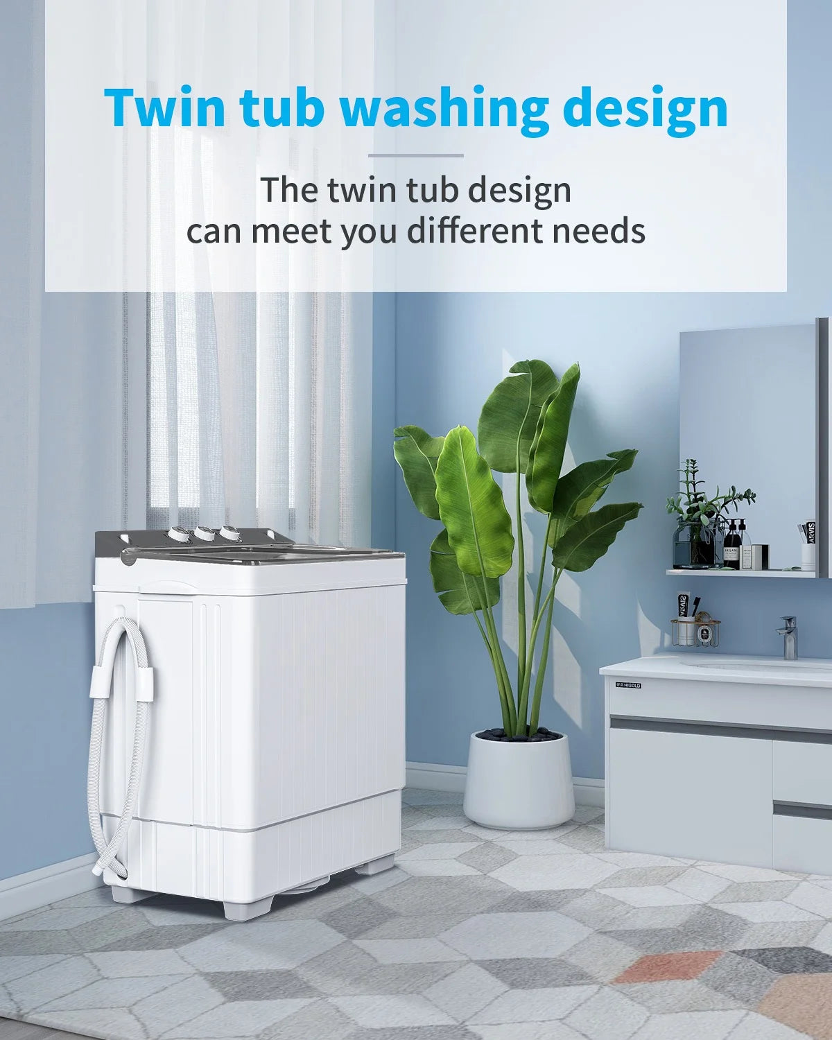 Semi-automatic Twin Tub Washing Machine, 26Lbs, White & Grey H558891