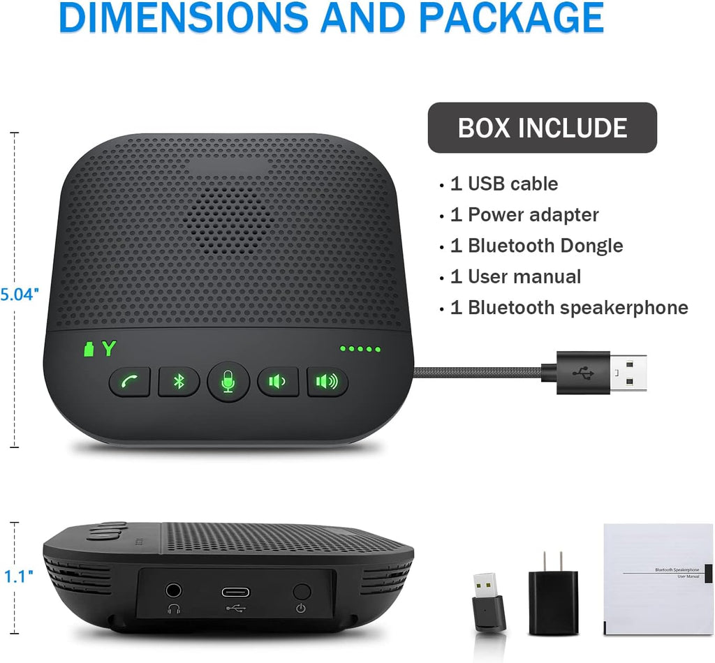Bluetooth Speakerphone with 4 Microphones, Portable USB Conference Microphone, Pack of 2 D24253