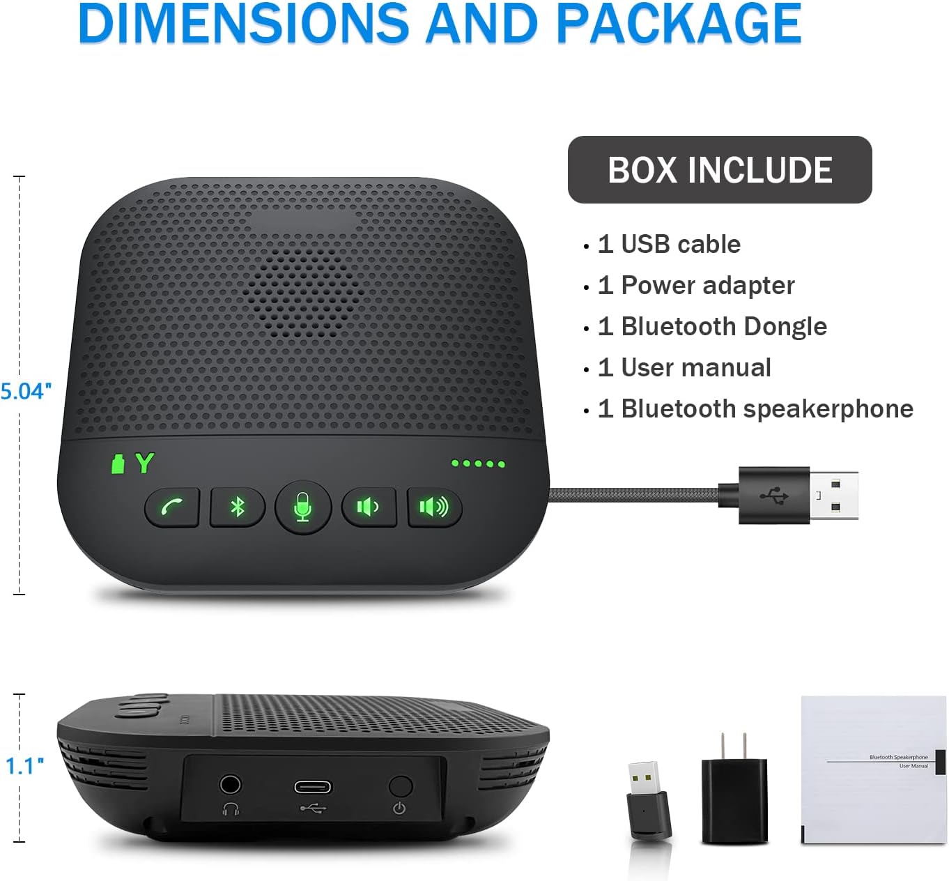 Bluetooth Speakerphone with 4 Microphones, Portable USB Conference Microphone, Pack of 2 D24253