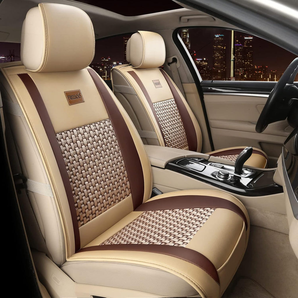 Khaki Brown 2PCS Leather Car Seat Covers V171