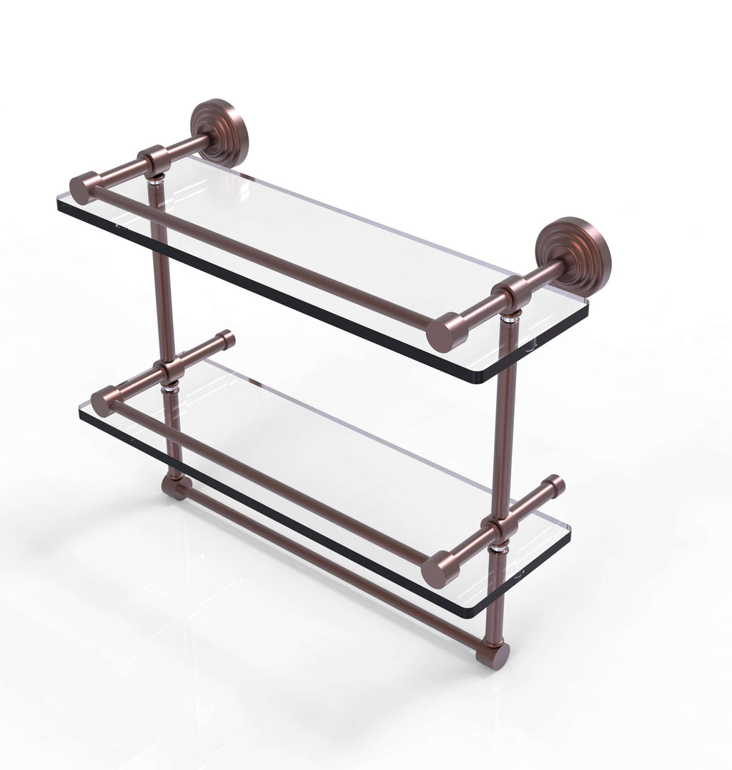 Antique Copper Double Glass Shelf with Towel Bar R2627