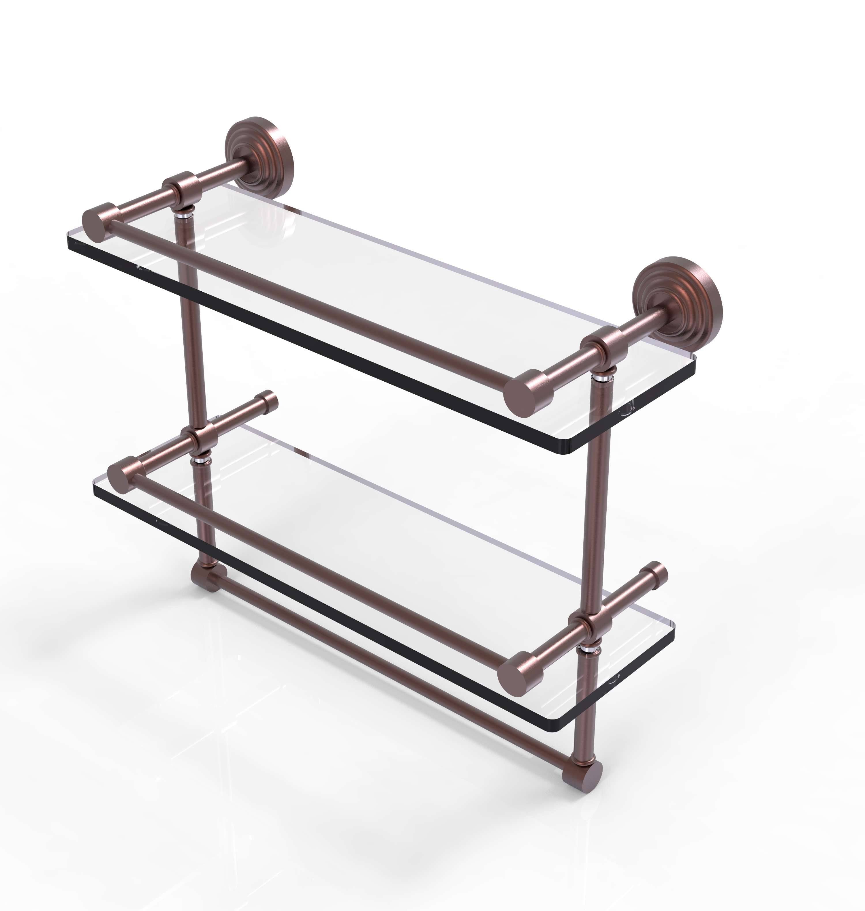 Antique Copper Double Glass Shelf with Towel Bar R2627
