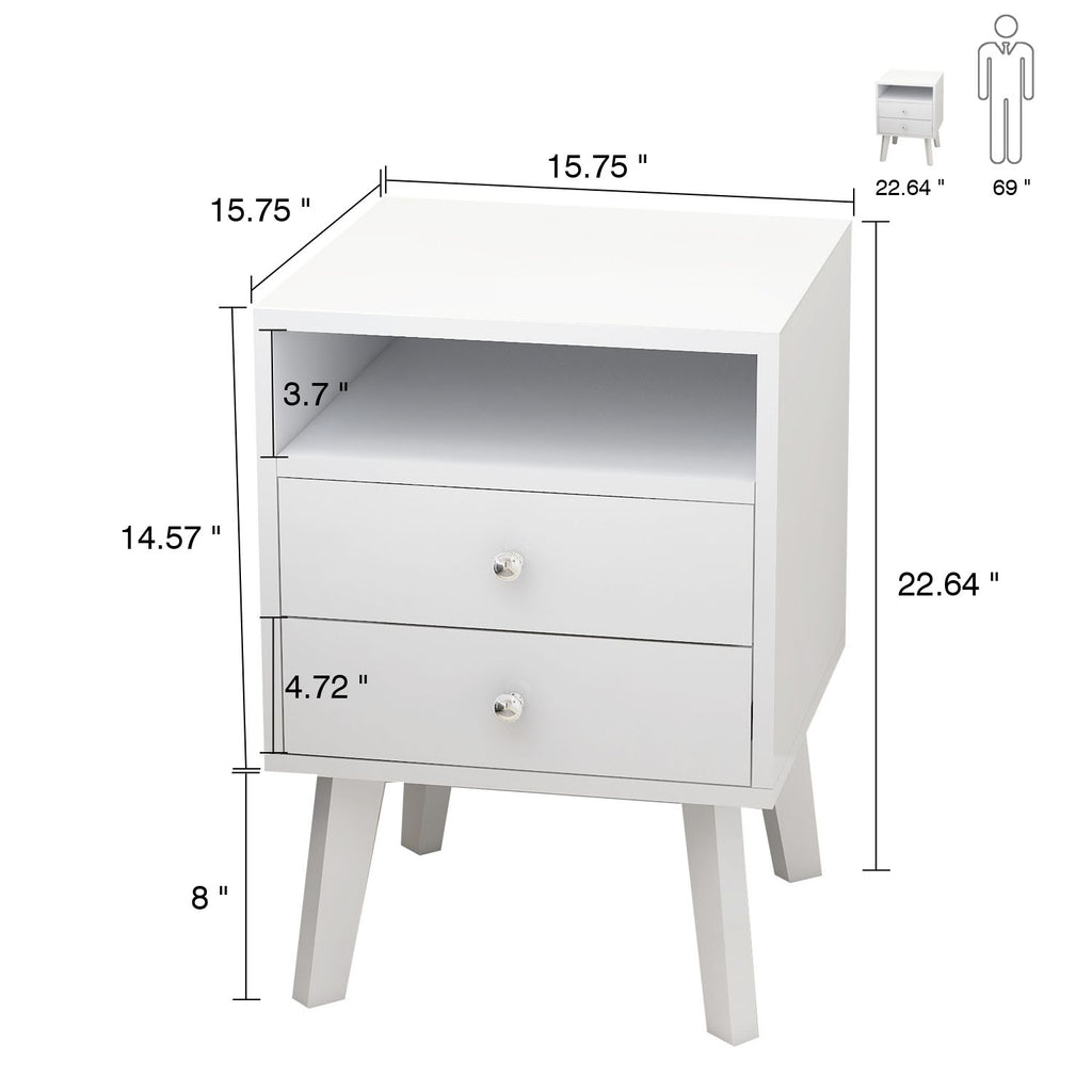High Glossy 2 Drawer Wood Nightstand With Open Shelf Y139356
