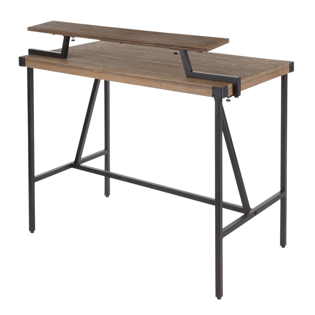 Industrial Counter Table in Black Metal and Brown Wood K4973