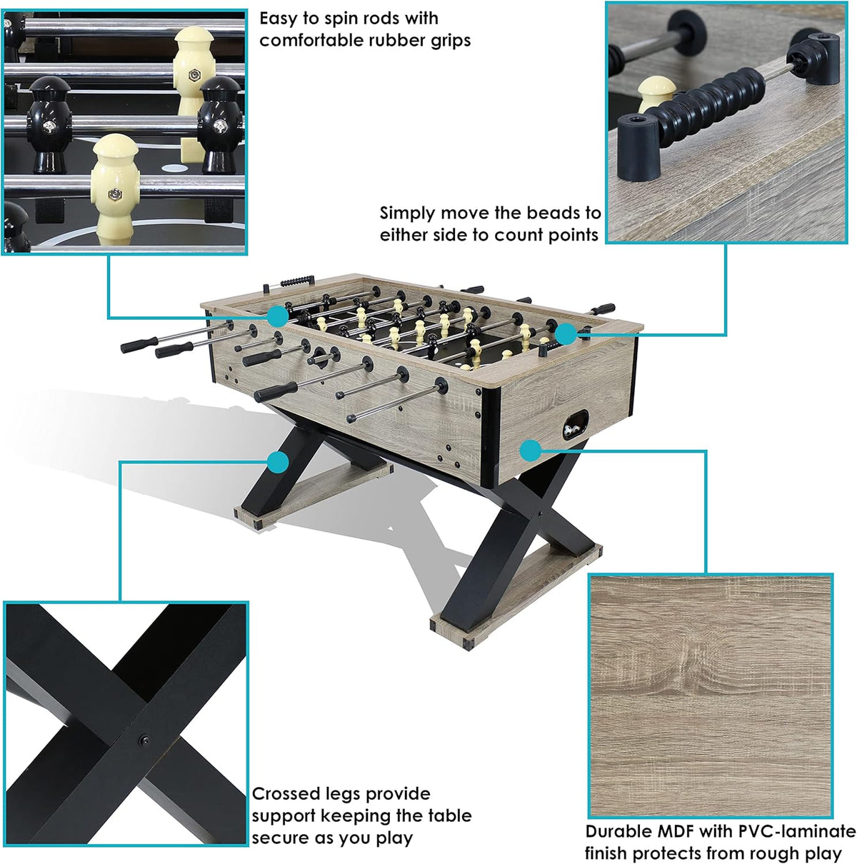 54.5-Inch Indoor Foosball Table with Gray Distressed Wood Look N846
