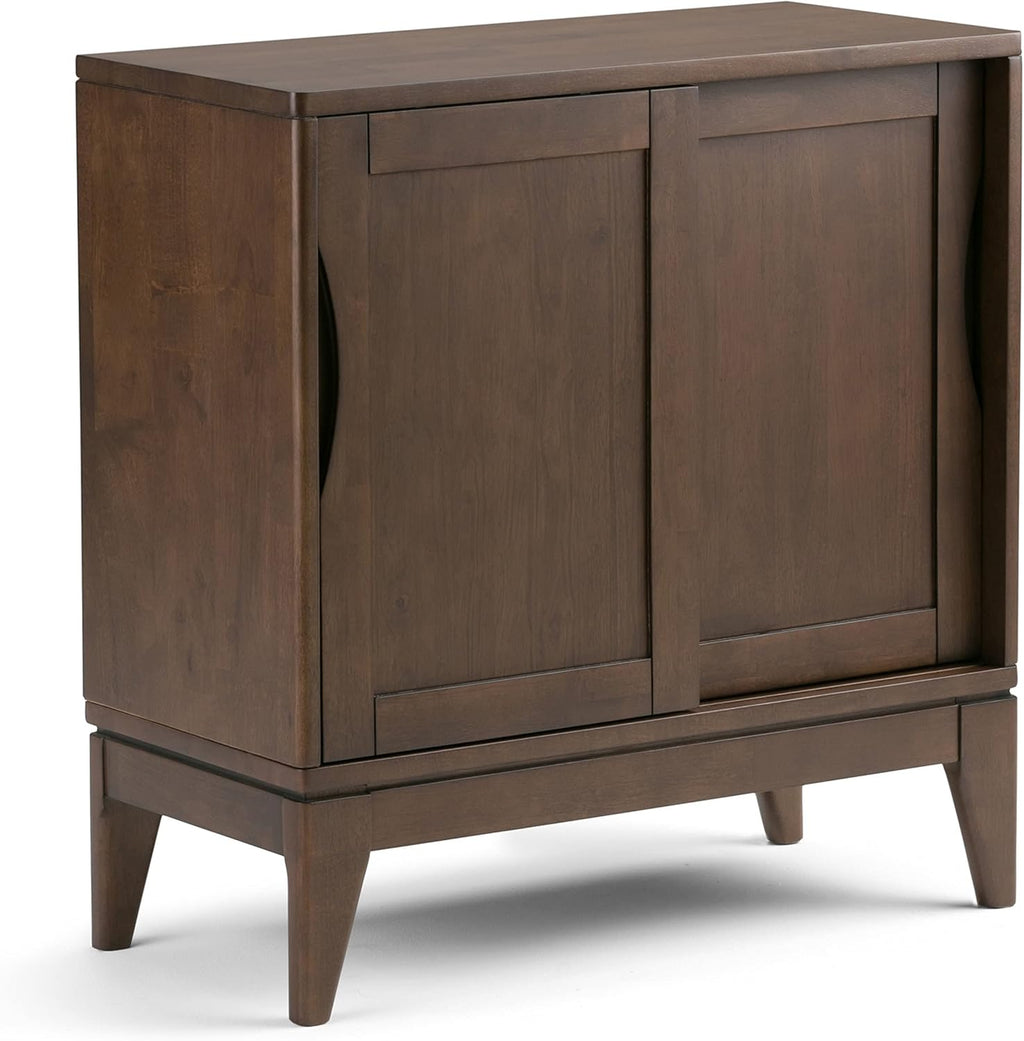 Walnut Brown Solid Wood Low Storage Cabinet with 2 Sliding Doors and 2 Adjustable Shelves H85816