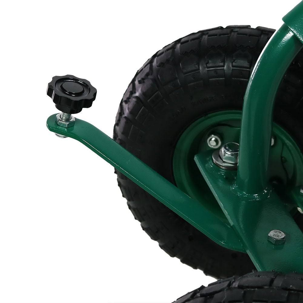 Green Rolling Garden Cart with Steering Handle, Swivel Seat & Basket K525
