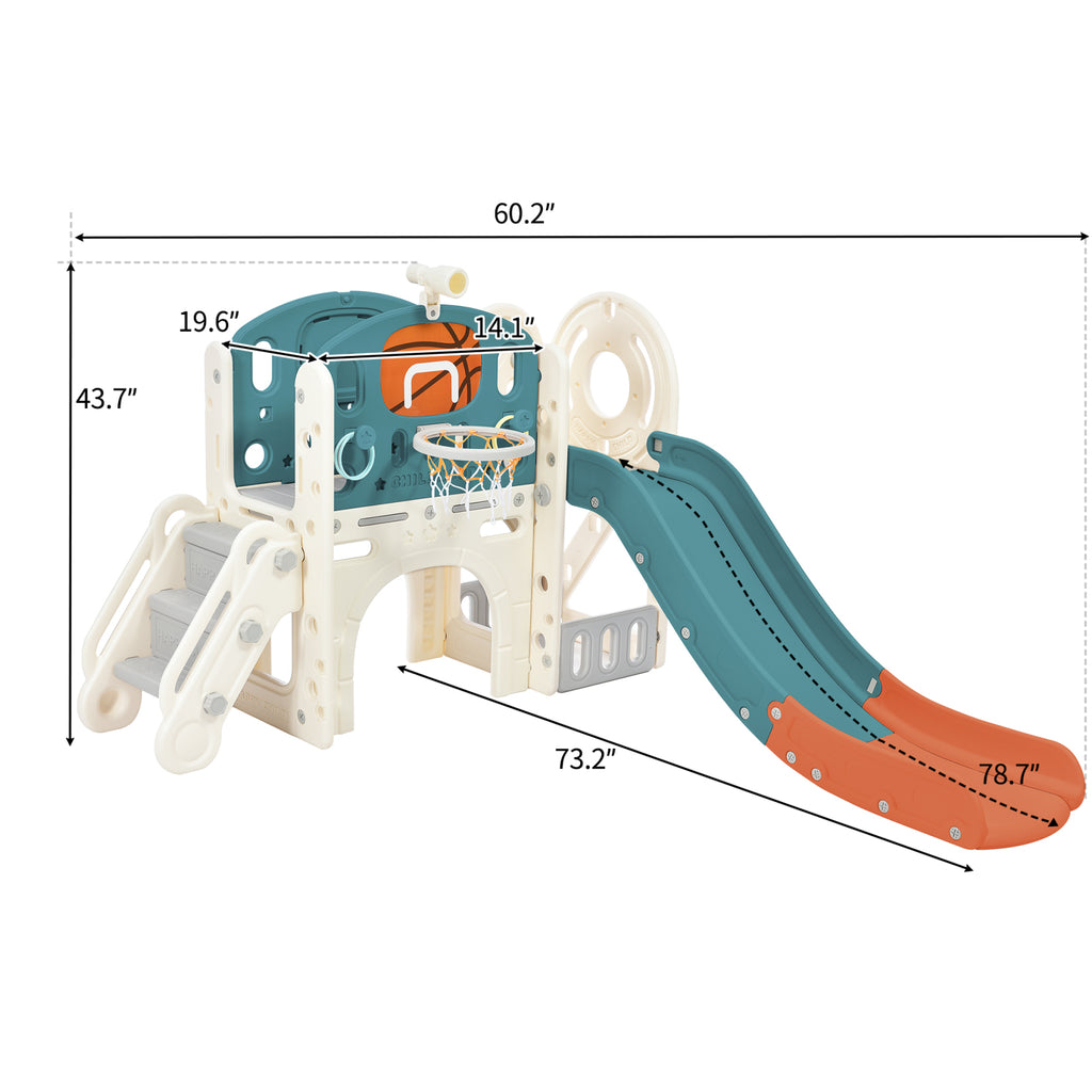 Freestanding Castle Climbing Crawling Playhouse, 7-in-1 Playset, Blue, 72" x 60.2" x 47" X4432