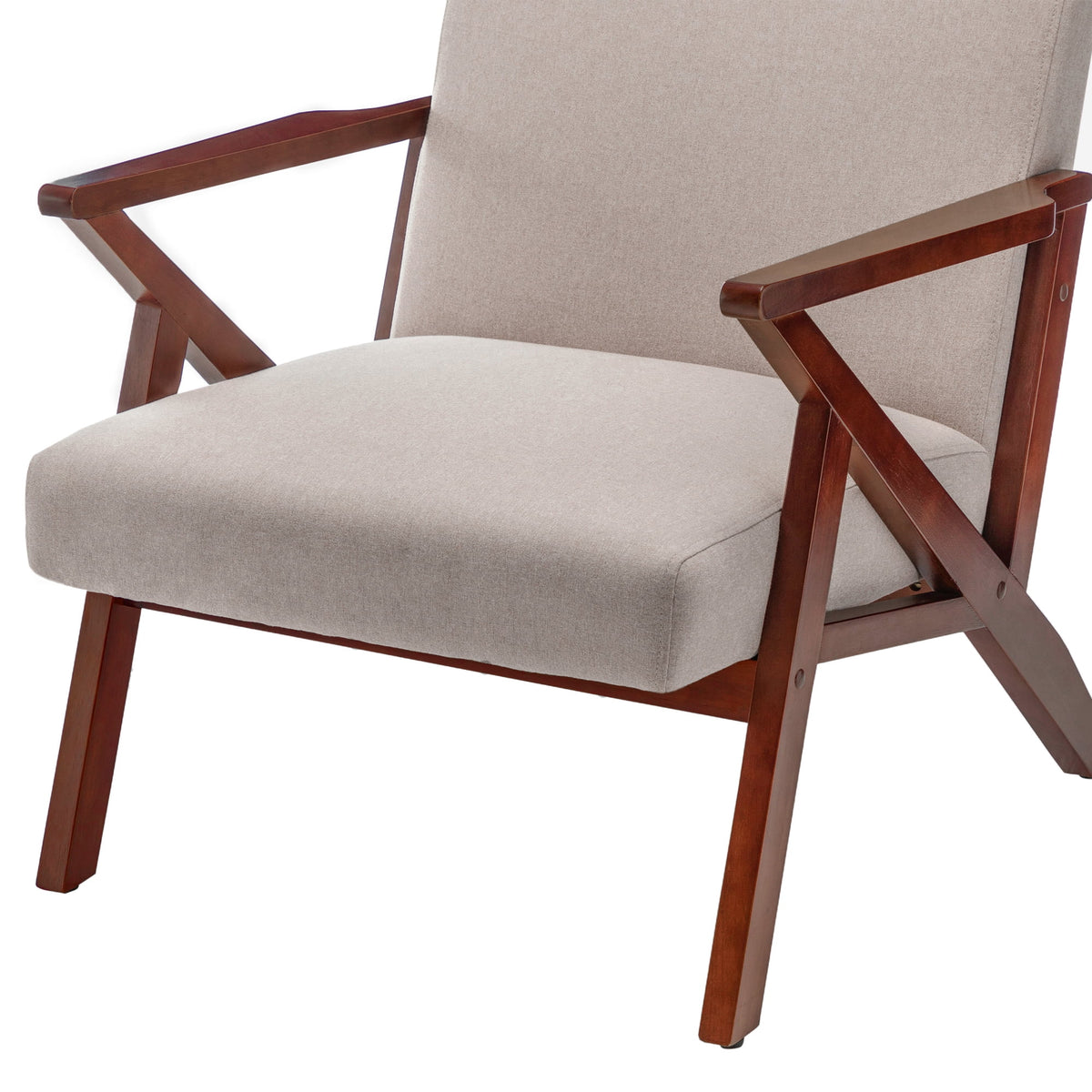 Sandy Beige Fabric Accent Chair with Espresso Frame N716