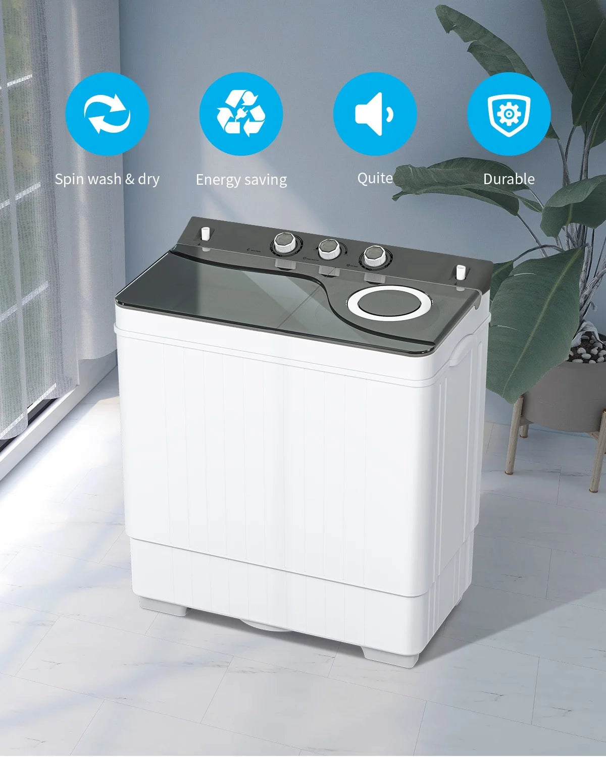 Semi-automatic Twin Tub Washing Machine, 26Lbs, White & Grey H558891