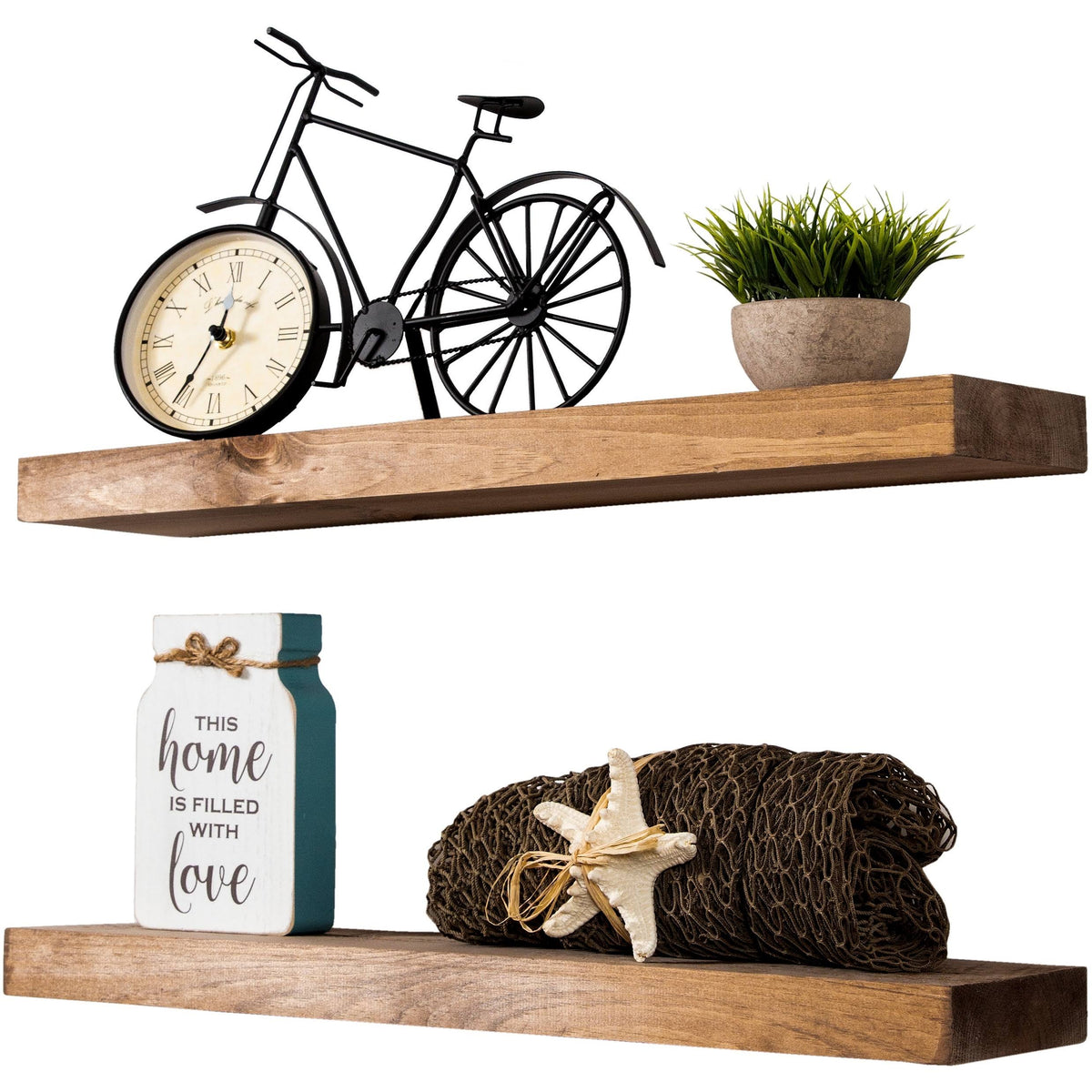 Rustic Wood Wall Shelf Set of 2 C9636
