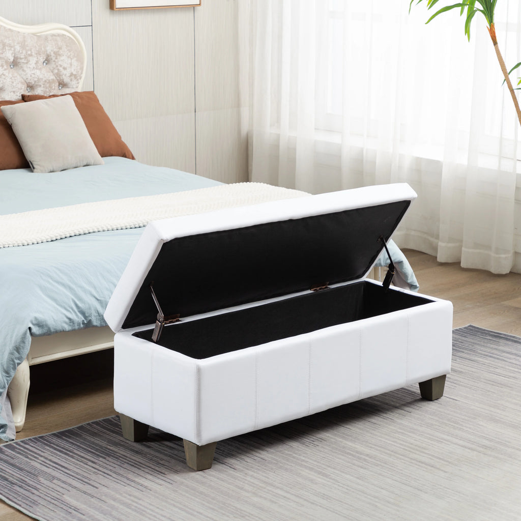 Beige Faux Leather Rectangle Ottoman with Storage J8752
