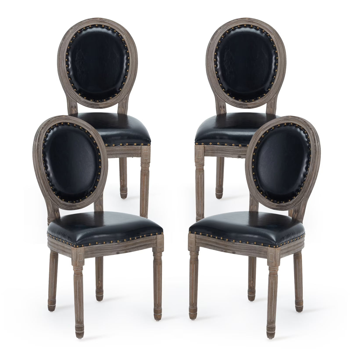 Black Leather Dining Chairs Set of 4 with Solid Wood Legs F93714