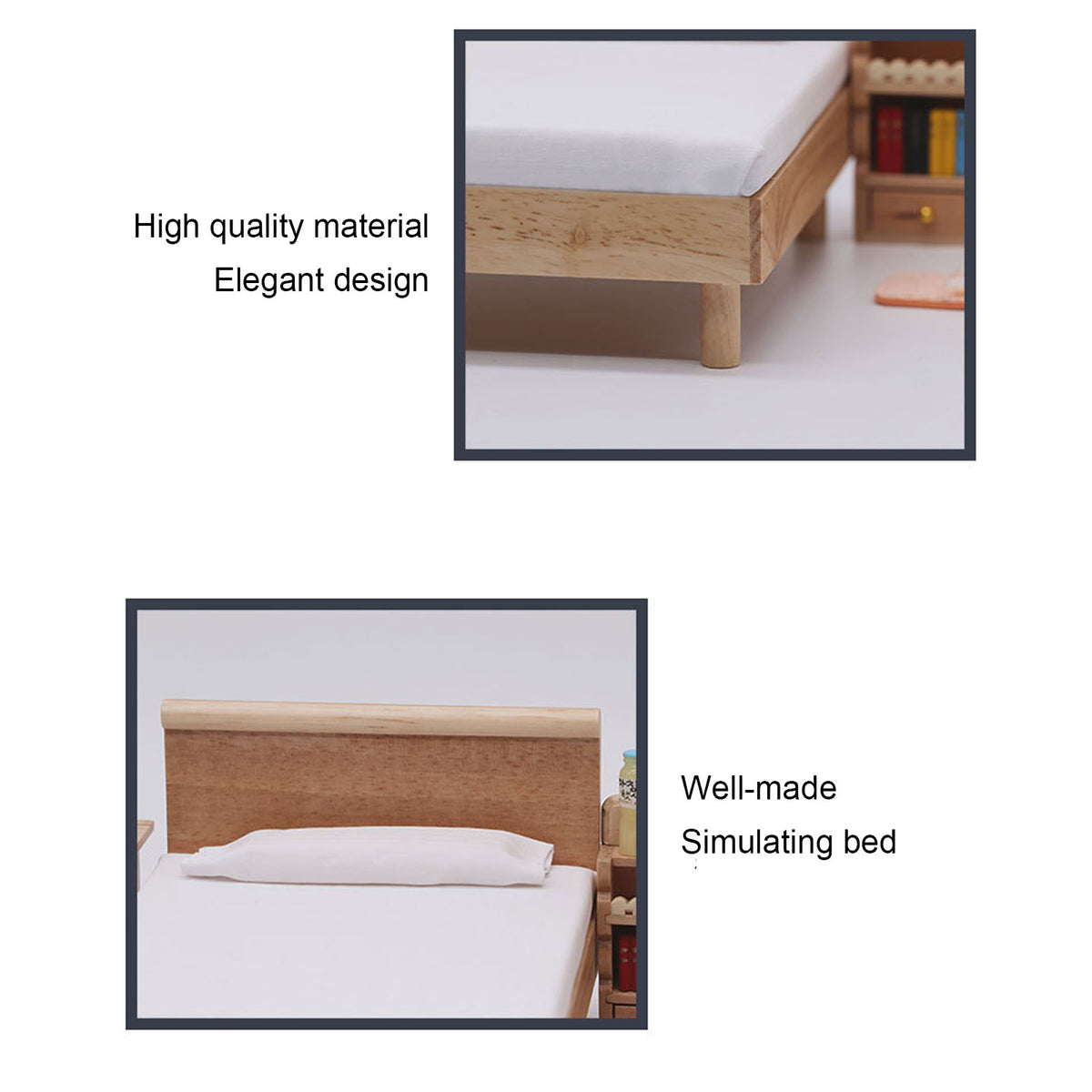 Wooden Double Bed for Dollhouse Decoration W16556