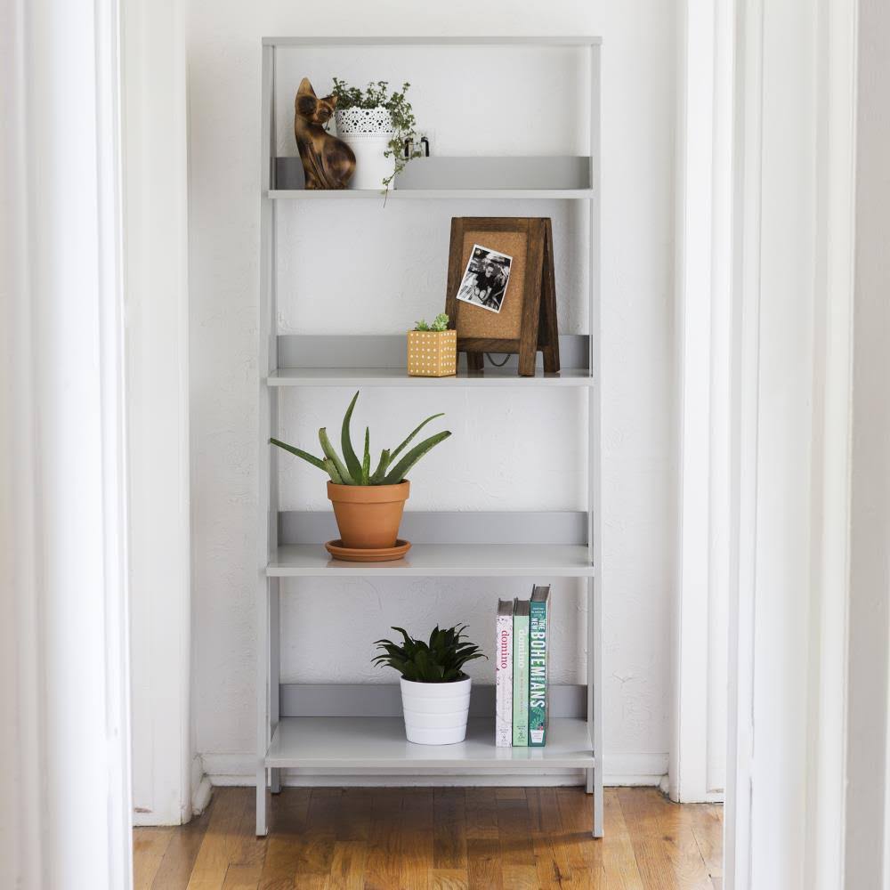 Grey Wood 4-Shelf Ladder Bookcase C6511