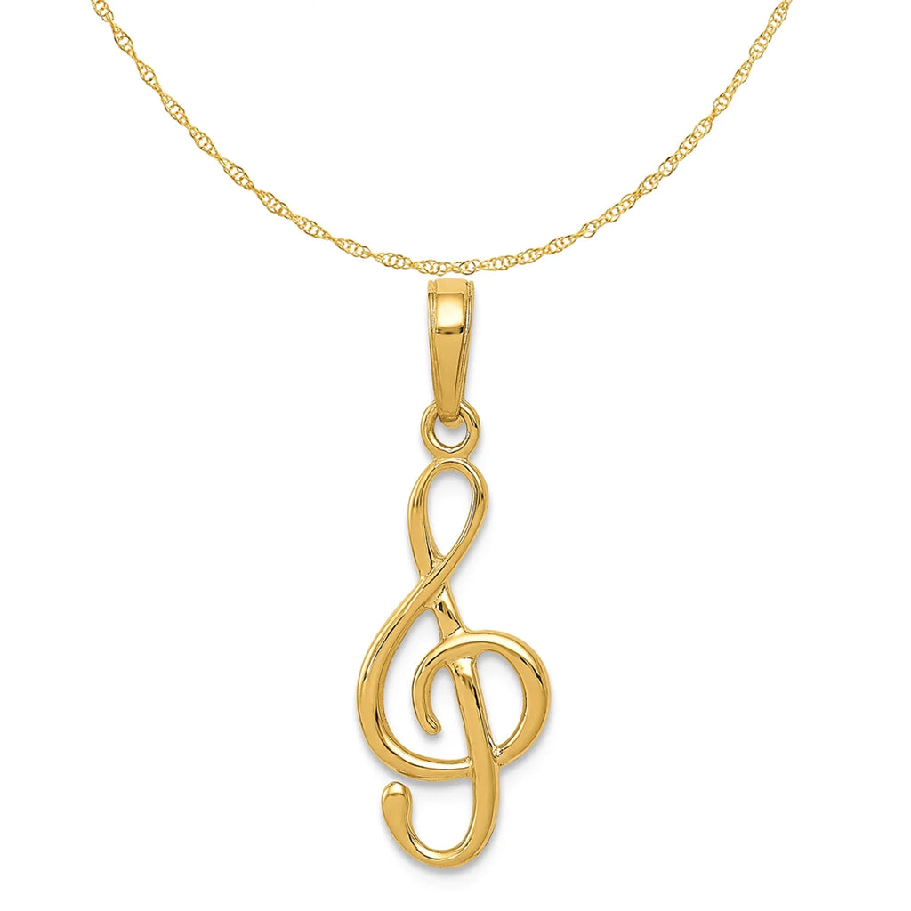 14K Yellow Gold Treble Clef Pendant Charm with Rope Chain Necklace 16'' L33071