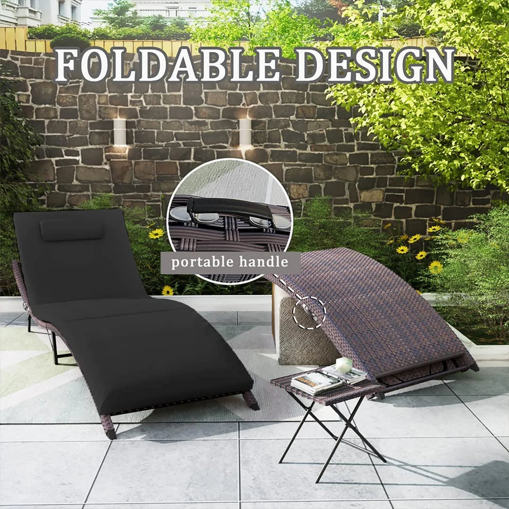 Black 3 Piece Rattan Patio Lounge Chair Set O918598