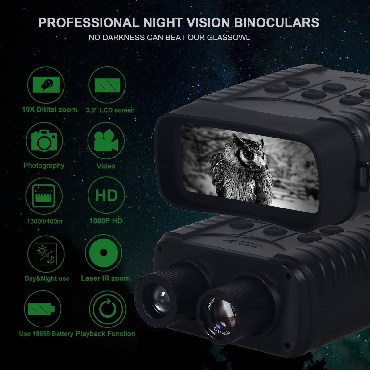 Digital Night Vision Binoculars Infrared Goggles 10X Zoom HD Photo 1080P Video 3.0 LCD Screen 32GB SD Card O9953