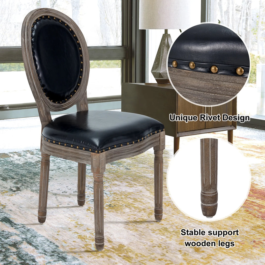 Black Leather Dining Chairs Set of 4 with Solid Wood Legs F93714