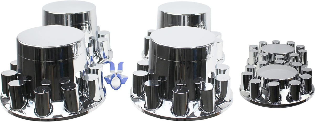 ABS Chrome Plastic Front and Rear Axle Cover Full Kits with 33mm Thread-On Flange Nut Covers and Removable Center Cap Y7210