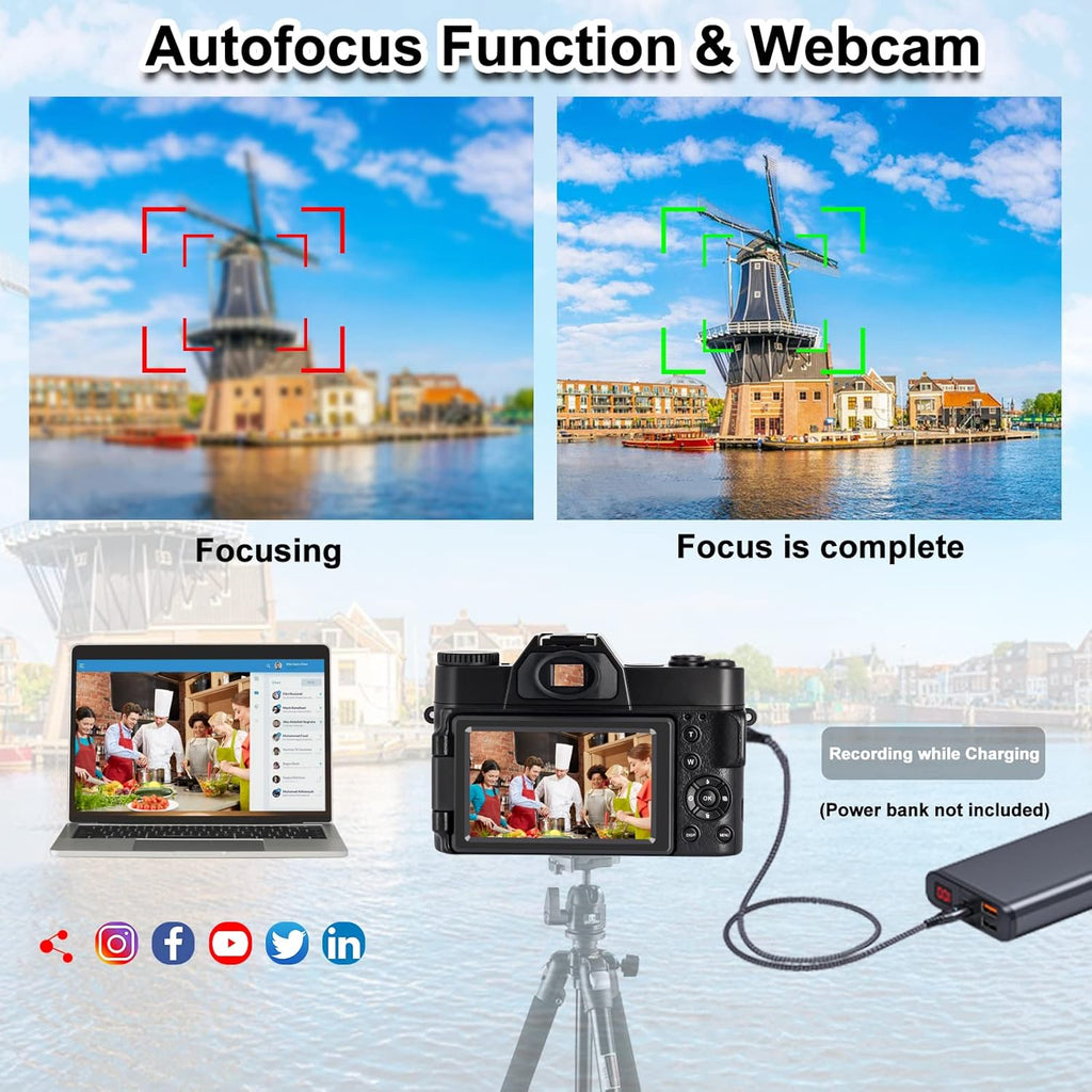 4K 48 MP WiFi Digital Camera with 16X Digital Zoom 3.0 Inch Flip Screen (32GB & 2 x Batteries) J686004