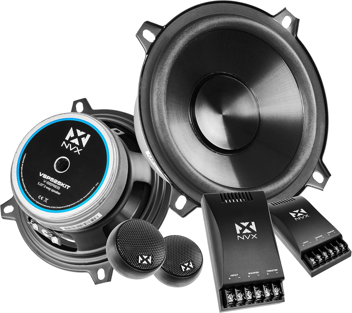 750W Peak 5.25" 2-Way Component Speaker System with 25mm Silk Dome Tweeters E470