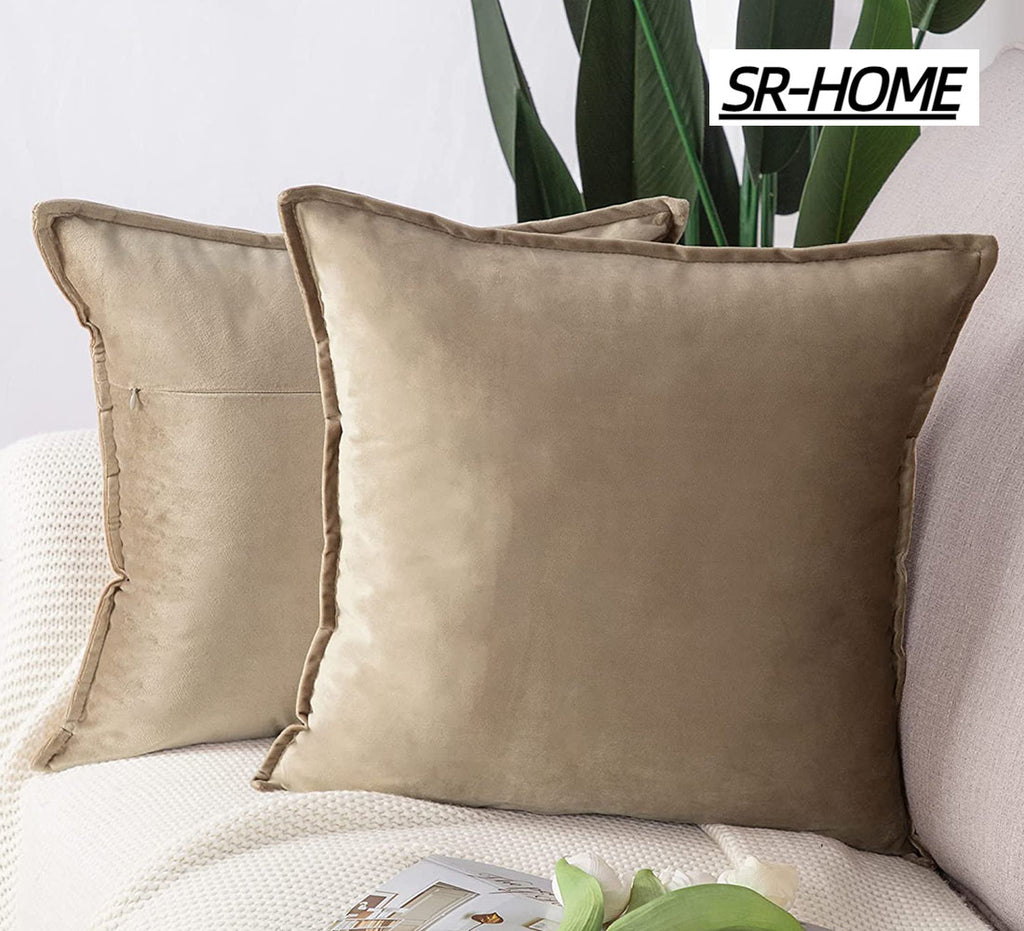 Set of 2 Velvet Decorative Throw Pillow Covers Square with Fringe Cushion Case H8183