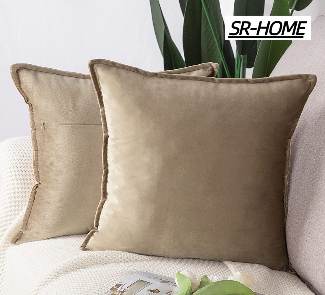 Set of 2 Velvet Decorative Throw Pillow Covers Square with Fringe Cushion Case H8183