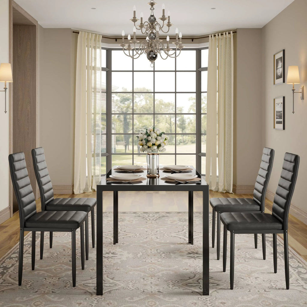 Black 5-Piece Rectangular Kitchen Dining Table Set F10952