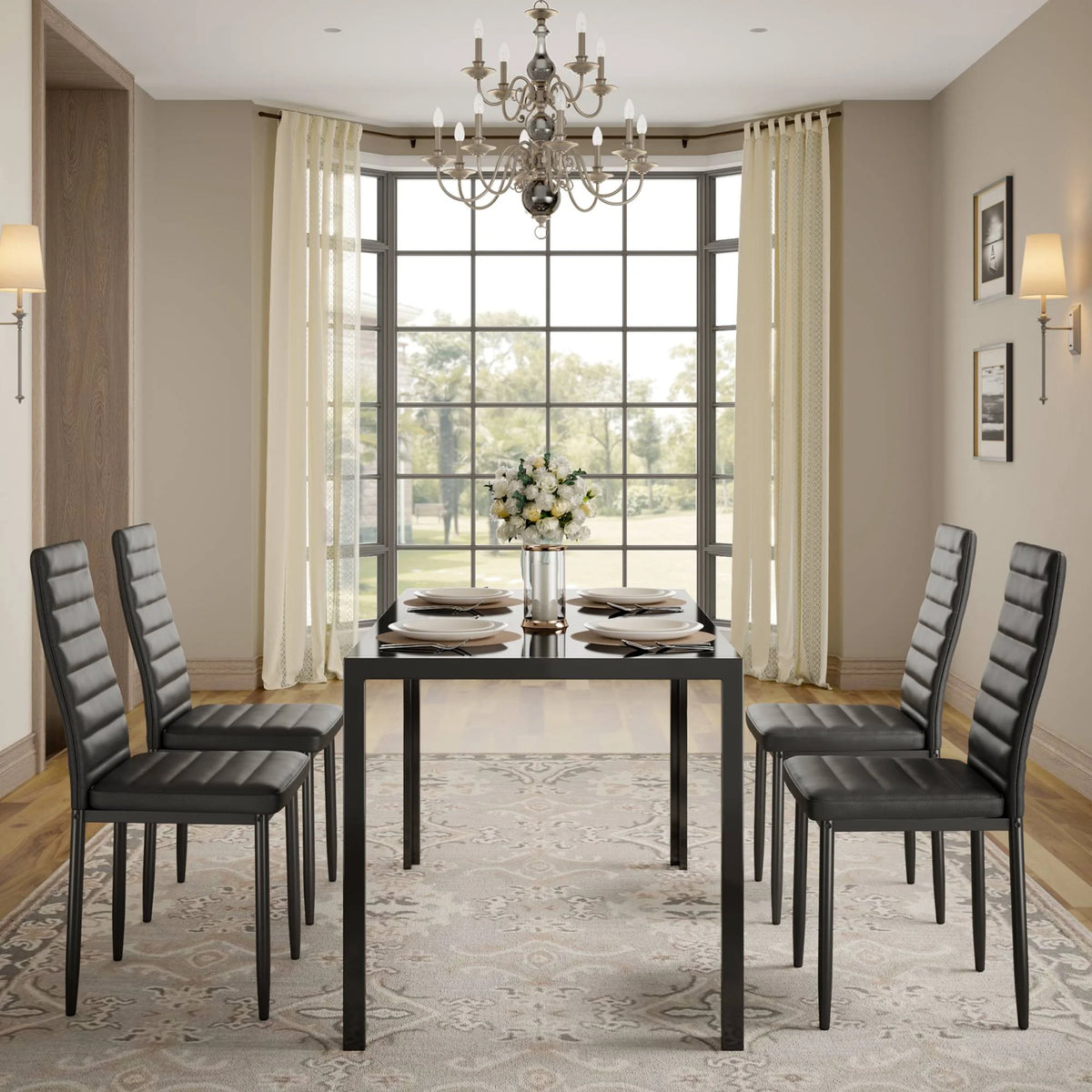 Black 5-Piece Rectangular Kitchen Dining Table Set F10952