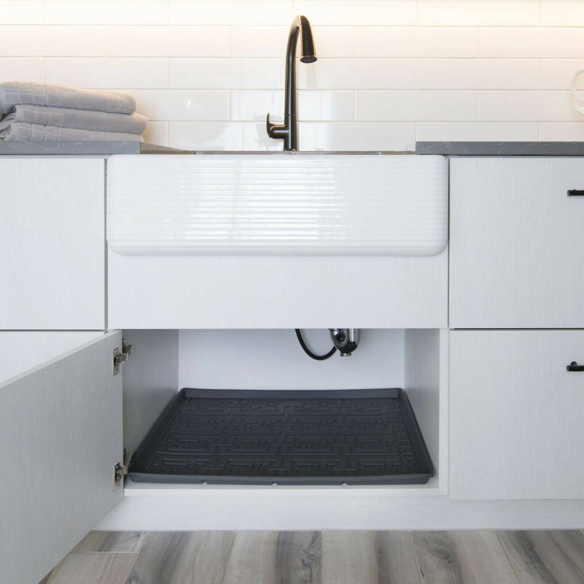 Grey Under Sink Kitchen Cabinet Mat, 22 x 22 inch J2598
