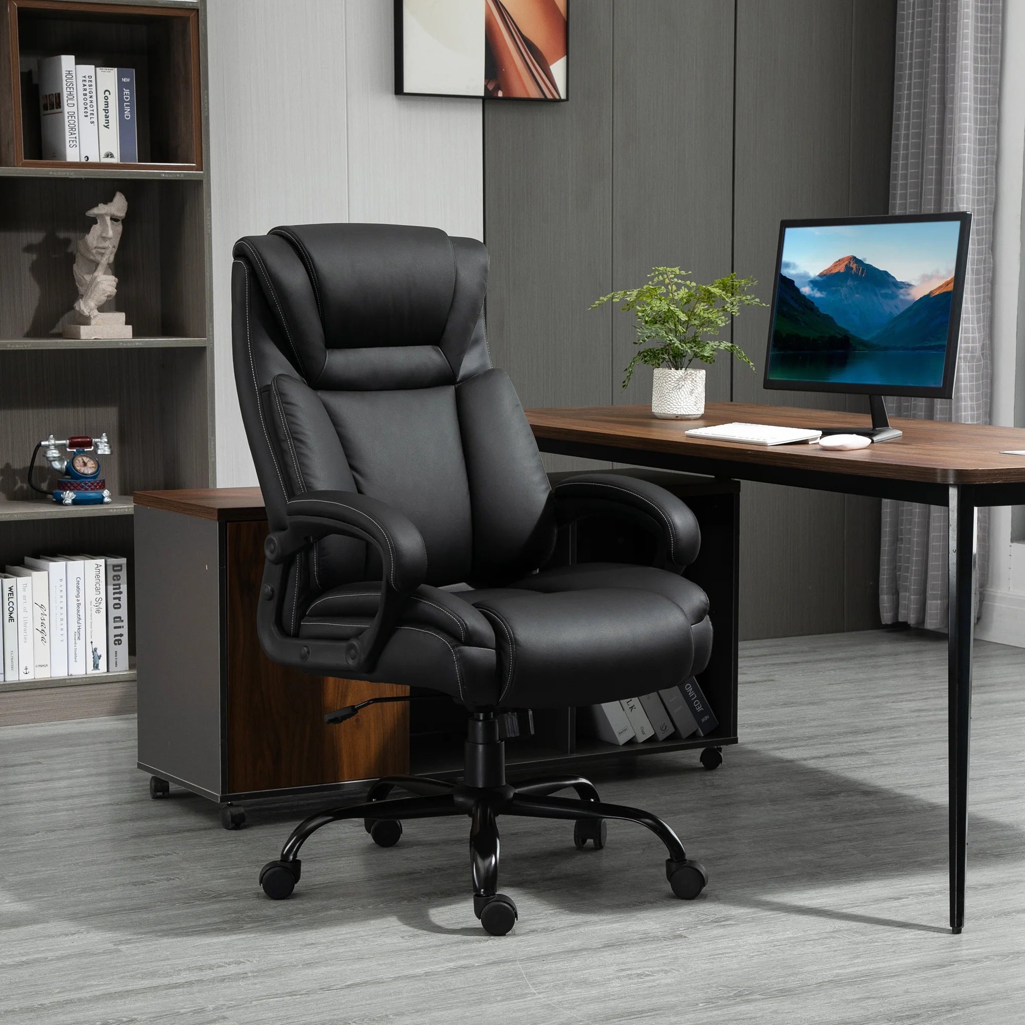 Big and Tall Executive Office Chair with High Back PU Leather, Black L593892